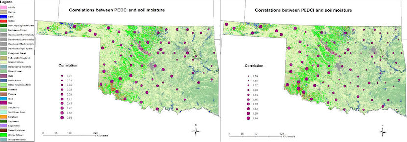 PEDCI-soil moisture correlations